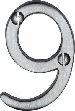 Click Here To Enlarge This Photo Of C1567 9-SC Heritage Brass Numeral 9 Face Fix 51mm (2") Satin Chrome Finish