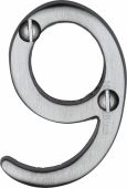 C1567 9-SC Heritage Brass Numeral 9 Face Fix 51mm (2") Satin Chrome Finish