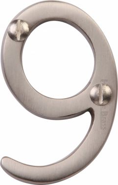 Click Here To Enlarge This Photo Of C1567 9-SN Heritage Brass Numeral 9 Face Fix 51mm (2") Satin Nickel Finish