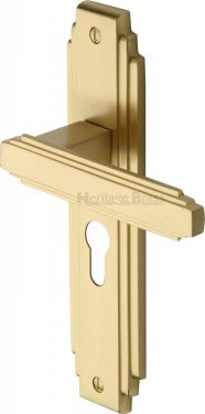Click Here To Enlarge This Photo Of AST5948-SB Heritage Brass Door Handle Euro Profile Astoria Design Satin Brass Finish