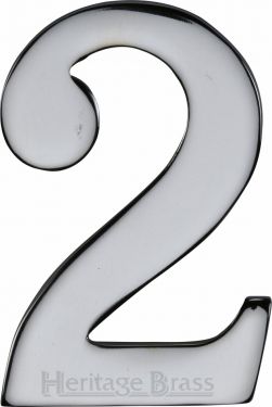 Click Here To Enlarge This Photo Of C1568 2-PC Heritage Brass Numeral 2 Self Adhesive 51mm (2") Polished Chrome Finish