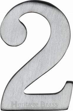 Click Here To Enlarge This Photo Of C1568 2-SC Heritage Brass Numeral 2 Self Adhesive 51mm (2") Satin Chrome Finish