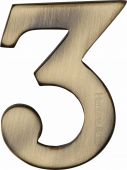C1568 3-AT Heritage Brass Numeral 3 Self Adhesive 51mm (2") Antique Brass Finish