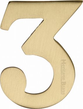 Click Here To Enlarge This Photo Of C1568 3-SB Heritage Brass Numeral 3 Self Adhesive 51mm (2") Satin Brass Finish