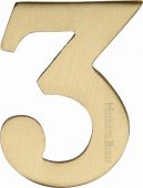 C1568 3-SB Heritage Brass Numeral 3 Self Adhesive 51mm (2") Satin Brass Finish