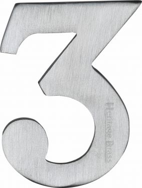 Click Here To Enlarge This Photo Of C1568 3-SC Heritage Brass Numeral 3 Self Adhesive 51mm (2") Satin Chrome Finish