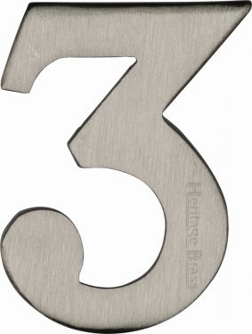 Click Here To Enlarge This Photo Of C1568 3-SN Heritage Brass Numeral 3 Self Adhesive 51mm (2") Satin Nickel Finish