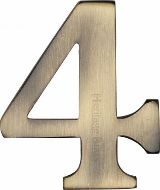 Click Here To Enlarge This Photo Of C1568 4-AT Heritage Brass Numeral 4 Self Adhesive 51mm (2") Antique Brass Finish
