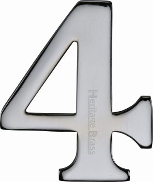 Click Here To Enlarge This Photo Of C1568 4-PC Heritage Brass Numeral 4 Self Adhesive 51mm (2") Polished Chrome Finish