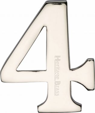 Click Here To Enlarge This Photo Of C1568 4-PNF Heritage Brass Numeral 4 Self Adhesive 51mm (2") Polished Nickel Finish