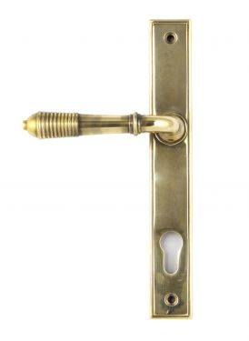 Click Here To Enlarge This Photo Of 33039 From The Anvil Aged Brass Reeded Slimline Lever Espag. Lock Set  - 92mm Centres - 212mm Screw Centres