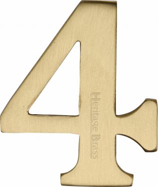 Click Here To Enlarge This Photo Of C1568 4-SB Heritage Brass Numeral 4 Self Adhesive 51mm (2") Satin Brass Finish