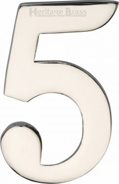 Click Here To Enlarge This Photo Of C1568 5-PNF Heritage Brass Numeral 5 Self Adhesive 51mm (2") Polished Nickel Finish