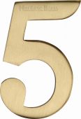 C1568 5-SB Heritage Brass Numeral 5 Self Adhesive 51mm (2") Satin Brass Finish