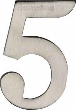Click Here To Enlarge This Photo Of C1568 5-SN Heritage Brass Numeral 5 Self Adhesive 51mm (2") Satin Nickel Finish