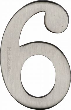 Click Here To Enlarge This Photo Of C1568 6-SN Heritage Brass Numeral 6 Self Adhesive 51mm (2") Satin Nickel Finish